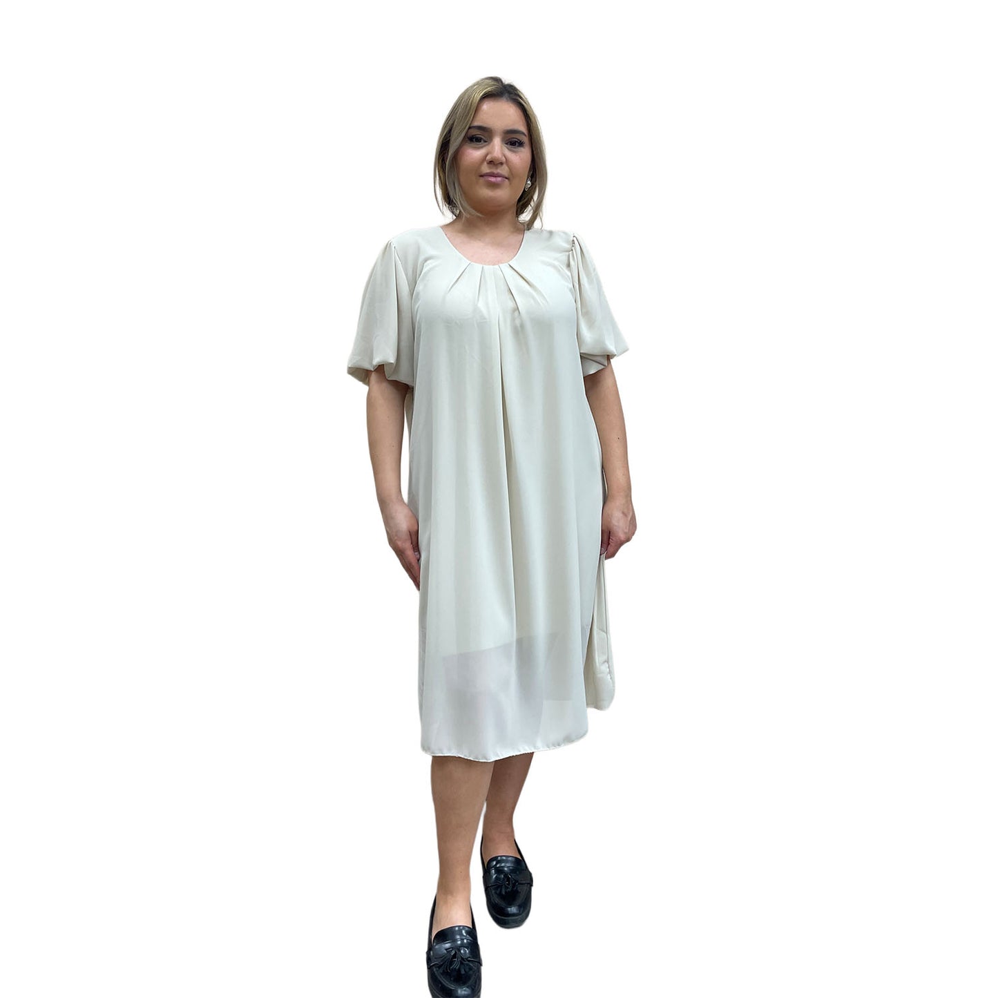 Jurk met ronde hals - beige