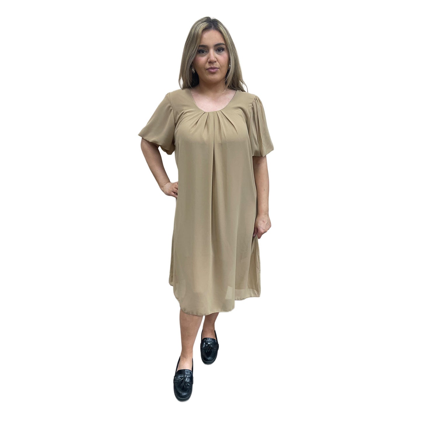 Jurk met ronde hals - beige