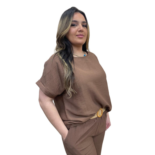 Coco set bestaande top en broek - bruin