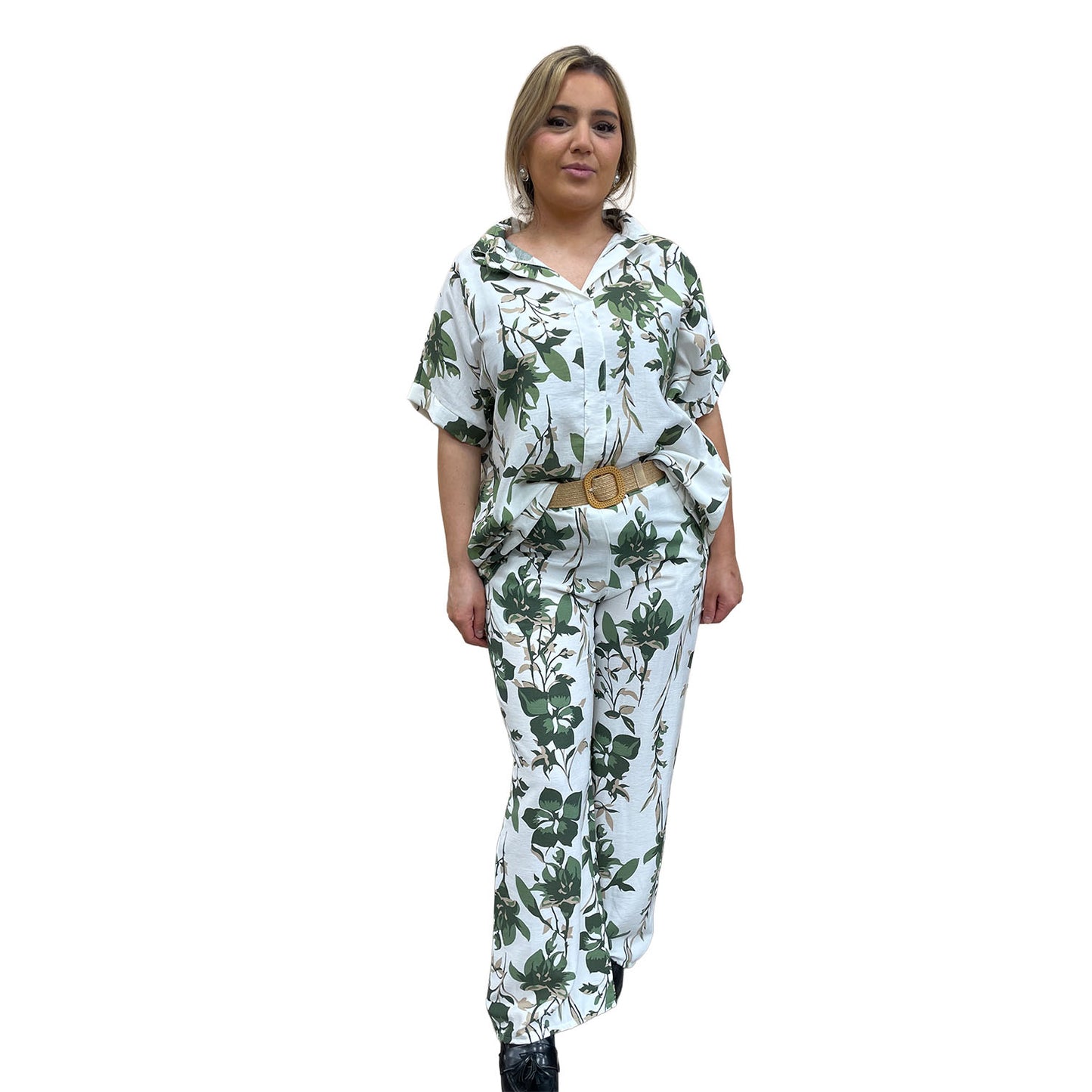 Broekset met bloemen - groen