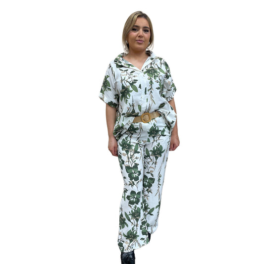 Broekset met bloemen - groen