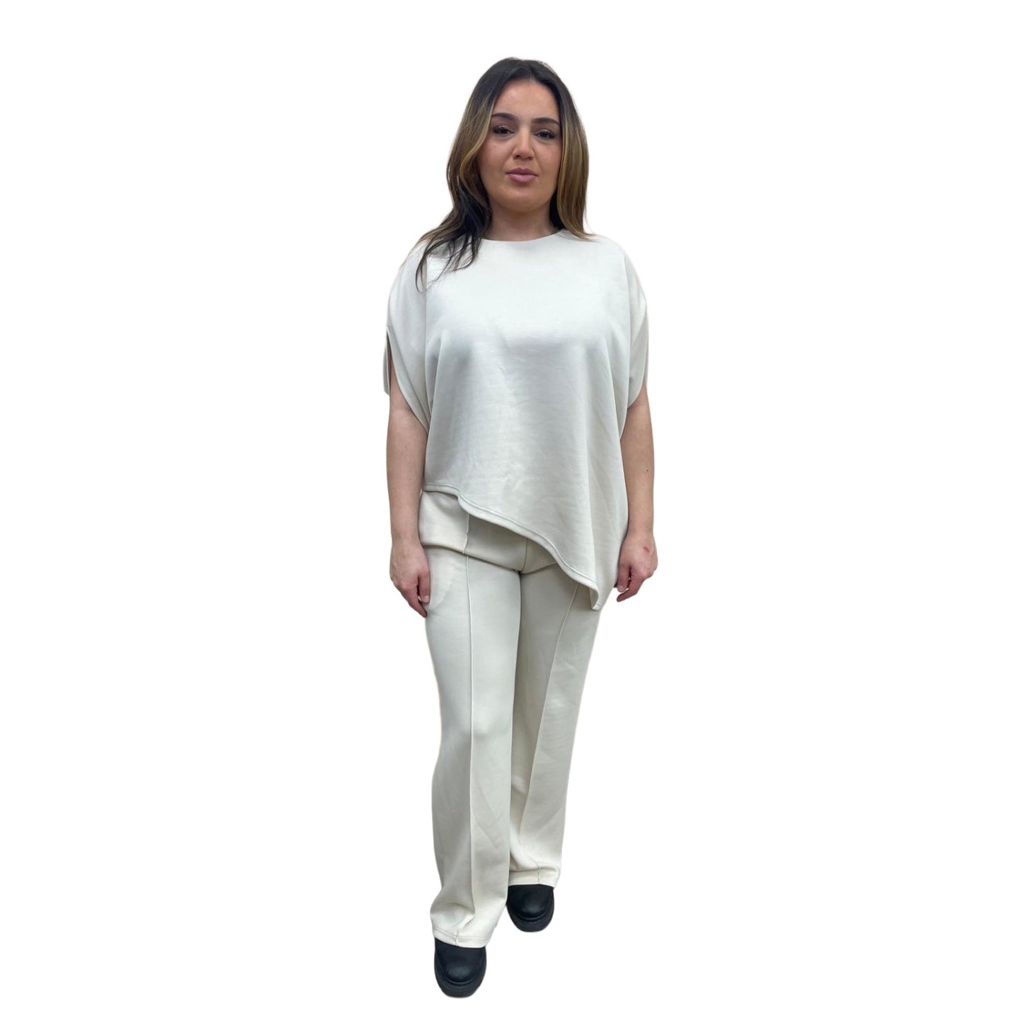 Odi tweedelig set asymmetrisch met korte mouwen - licht beige