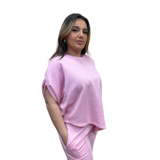 Odi tweedelig set asymmetrisch met korte mouwen - roze