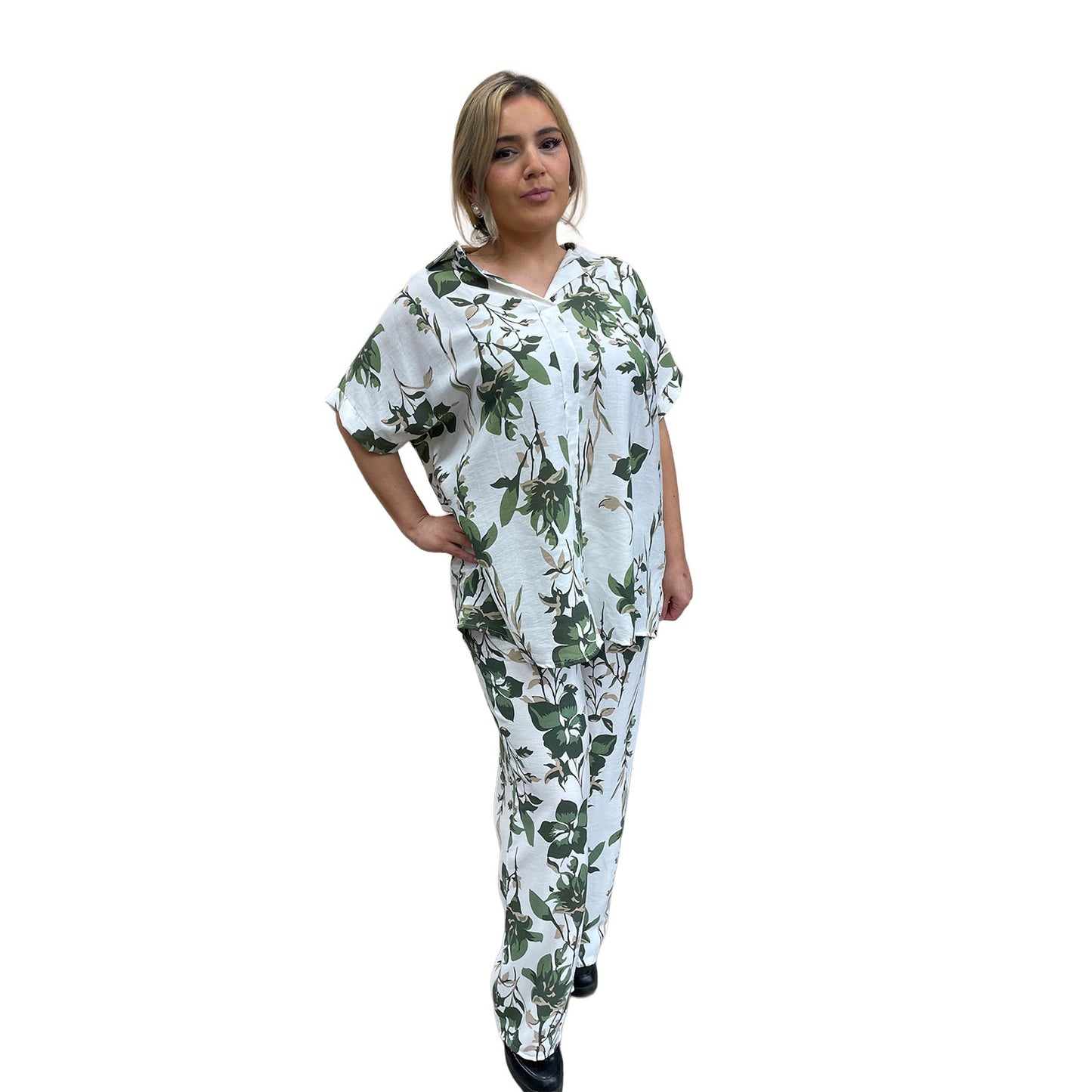 Broekset met bloemen - groen