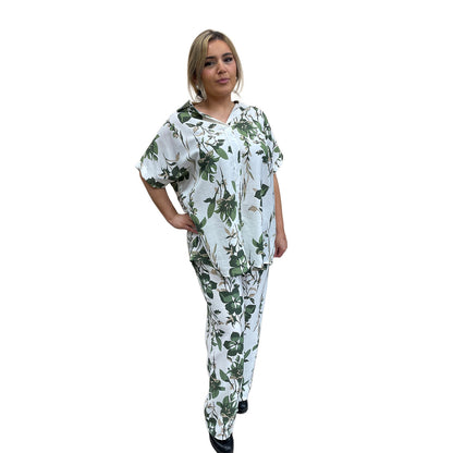 Broekset met bloemen - groen
