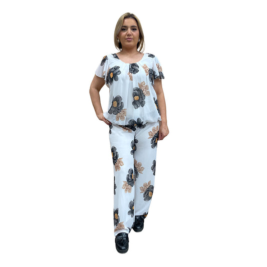Broekset met bloemen - zwart