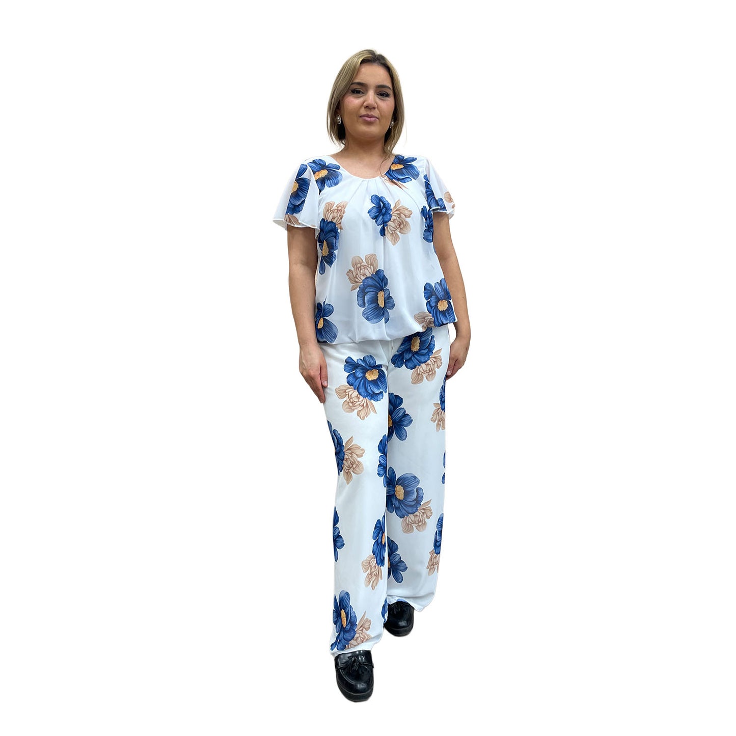 Broekset met bloemen - blauw