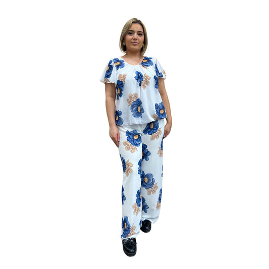 Broekset met bloemen - blauw
