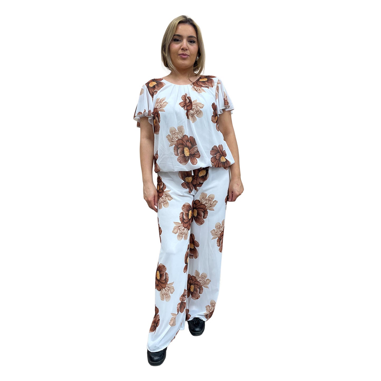Broekset met bloemen - bruin