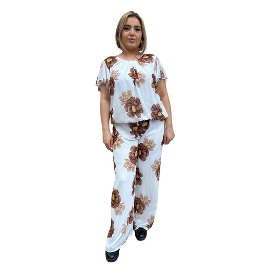 Broekset met bloemen - bruin