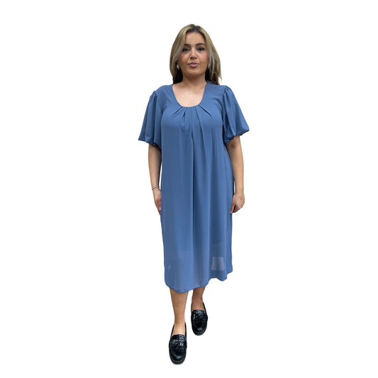 Jurk met ronde hals - blauw