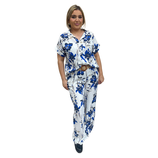 Broekset met bloemen - blauw