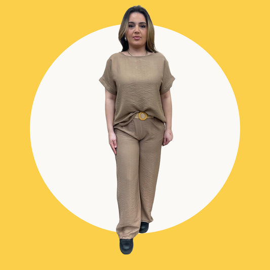 Coco set bestaande top en broek - licht bruin