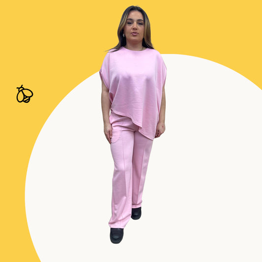 Odi tweedelig set asymmetrisch met korte mouwen - roze